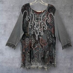 Soft Surroundings Embroidered Lace Tunic Top Womens Plus Size 2X Paisley Boho